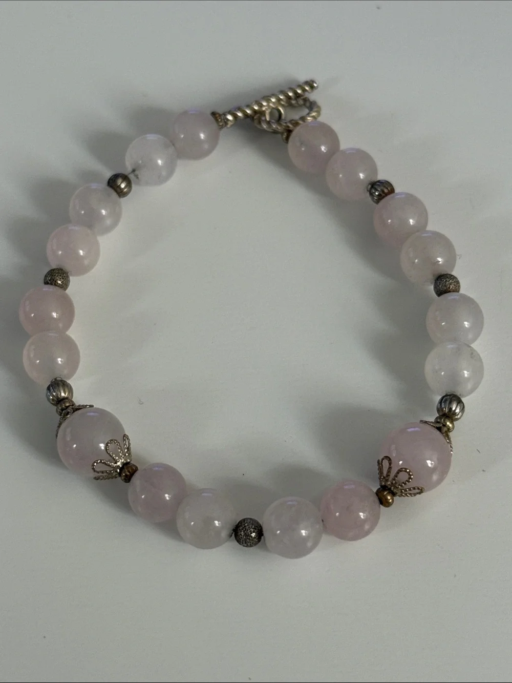 Rose Quartz Beaded Bracelet - Elegant Pink Women's Jewelry untested metal